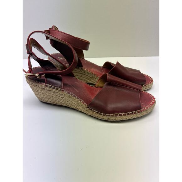 Clarks Artisan Women’s Espadrilles Red Wedge Heels Ankle Strap Buckle 9M - Picture 3 of 5
